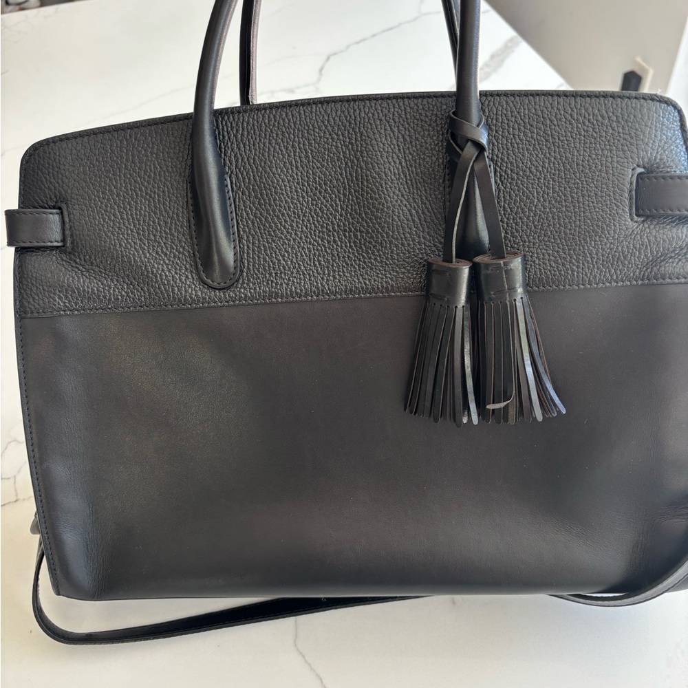 Cuyana System Tote Black Leather Tassel